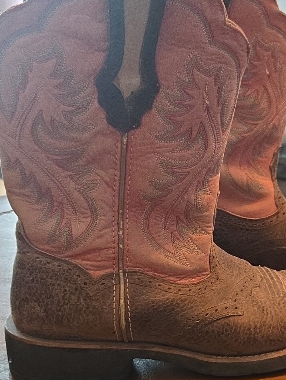 Ariat Women's Fatbaby Western Boots Brown Pink Leather Size 10B Hard To Find SZ